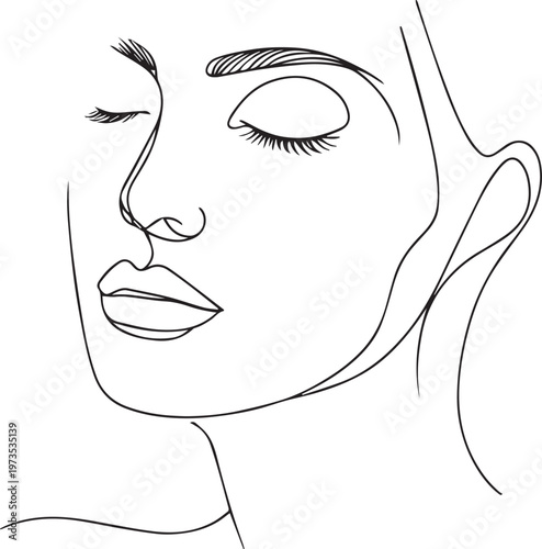 Minimal Female Face Single Line Art – Elegant Woman Portrait Continuous Line Drawing