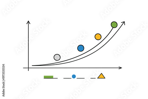 Exponential growth curve with different colored markers and shapes at intervals Vector