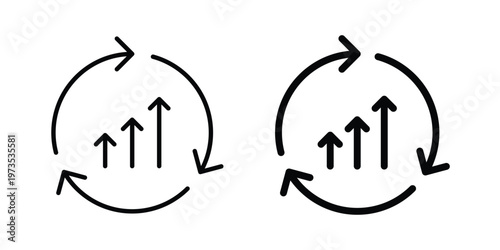 Continuous improvement icon symbol. Icon in flat style and line. Black and white