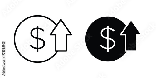 Cost increase icon symbol. Icon in flat style and line. Black and white