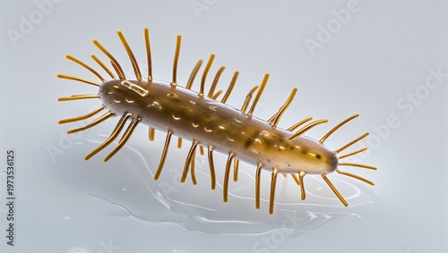 Microscopic ciliate protozoan with beating cilia visible, ovoid form on white background