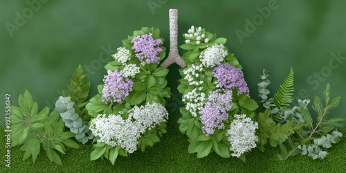lungs made from wildflowers and grass, on a lush green lawn