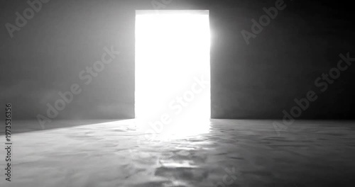 Black and white room with door.