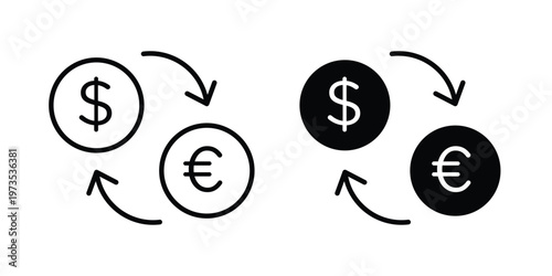 Currency exchange icon symbol. Icon in flat style and line. Black and white