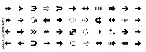 Assortment of modern arrow icons and directional symbols for digital interfaces and design