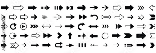 Comprehensive set of arrow icons and directional symbols for various applications and design needs