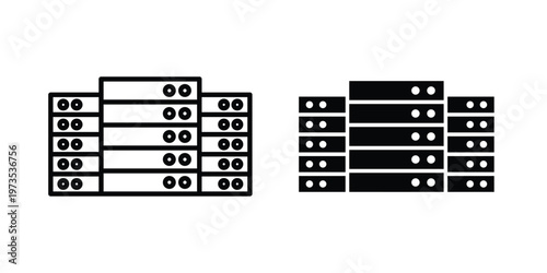 Data center icon symbol. Icon in flat style and line. Black and white