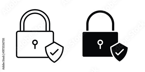 Data security icon symbol. Icon in flat style and line. Black and white