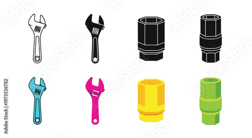 Assortment of tools including wrenches and sockets in various colors