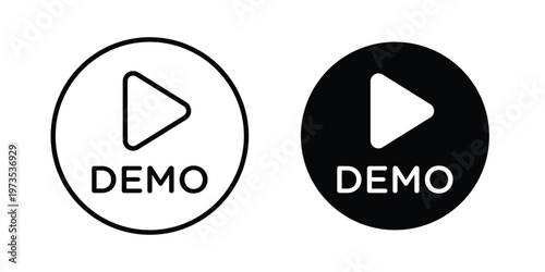Demo video icon symbol. Icon in flat style and line. Black and white
