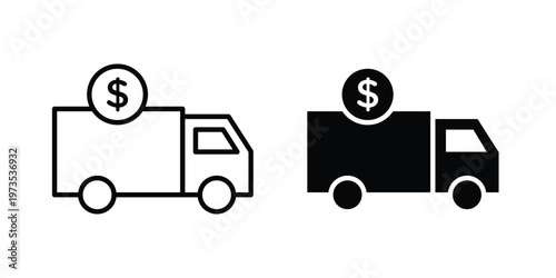 Delivery cost icon symbol. Icon in flat style and line. Black and white