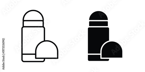 Deodorant roll on icon symbol. Icon in flat style and line. Black and white