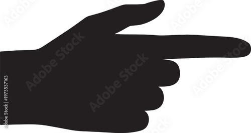 Black silhouette of a hand pointing to the right side.