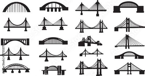 Various bridge silhouettes and architectural designs collection