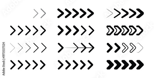 Group of forward-pointing chevron and arrow icons in various styles