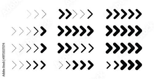 Multiple rows of forward-pointing chevron and arrow icons in different styles