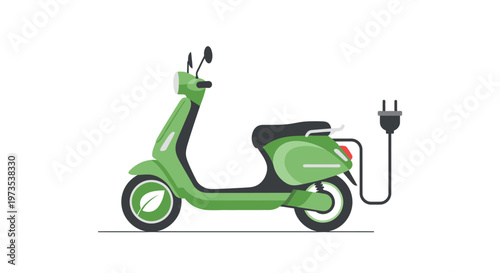 Green Electric Scooter Being Charged.