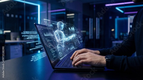 Innovative technology demonstration modern office digital interaction futuristic environment close-up viewpoint human-machine collaboration