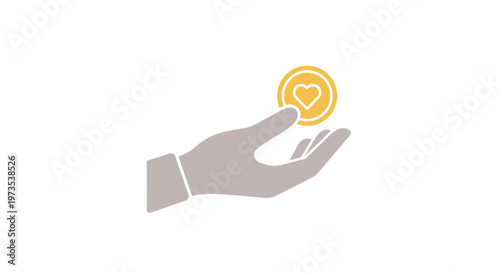 Hand holding a gold coin symbol.