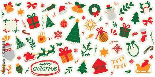 Christmas scrapbook sticker. Xmas doodle crayon scribble shape. Doodle scrapbook torn paper nubs ornament.