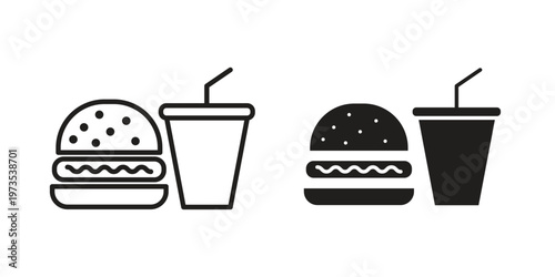 Fast food icon symbol. Icon in flat style and line. Black and white