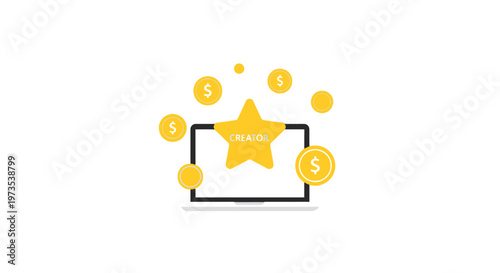 Golden star with coins and rectangle.