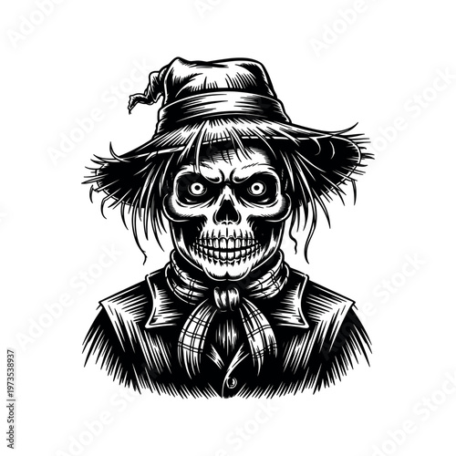 A spooky vintage pirate skull and crossbones vector illustration featuring a grunge gothic design with a tattered hat and wings for a scary Halloween tattoo or horror symbol