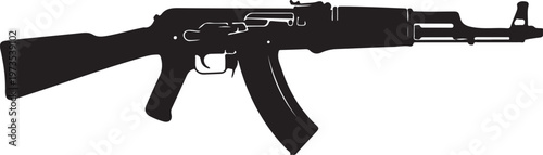 Black AK rifle, assault weapon, firearm silhouette, vector gun
