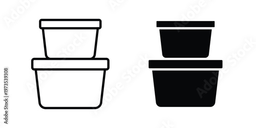 Food Container icon symbol. Icon in flat style and line. Black and white