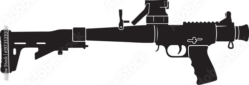 Black assault rifle, machine gun vector, firearm illustration, weapon silhouette
