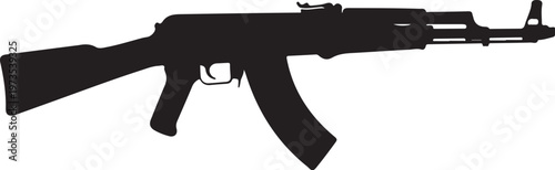 Black silhouette AK rifle, assault weapon, firearm icon, vector graphic
