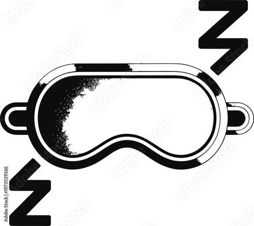 Sleep mask with zzz symbols in black and white illustration with eye mask with line art