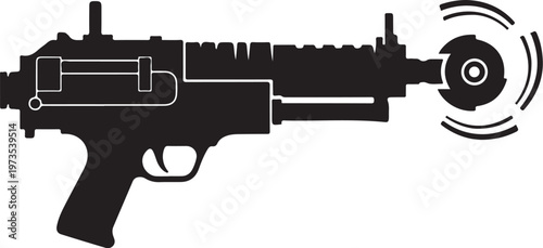 Black assault rifle, gun silhouette, weapon icon, firearm illustration, vector graphics