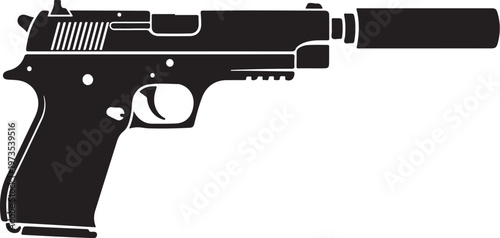 Black pistol vector, handgun silhouette, firearm icon, gun graphic
