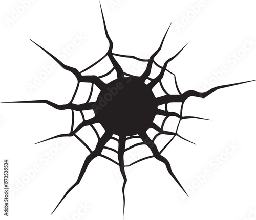 Cracked glass, shattered window, broken pane, web fracture vector