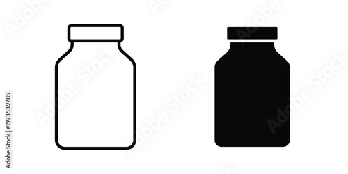Glass jar icon symbol. Icon in flat style and line. Black and white