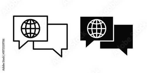 Global dialog icon symbol. Icon in flat style and line. Black and white
