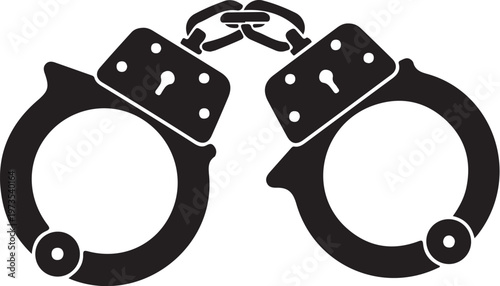 Black handcuffs, police cuffs, law enforcement icon, security symbol, vector illustration