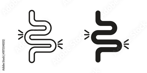 Gut constipation icon symbol. Icon in flat style and line. Black and white