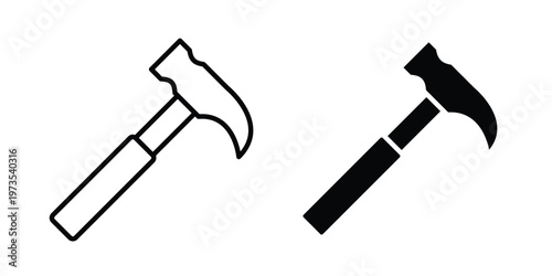 Hammer icon symbol. Icon in flat style and line. Black and white