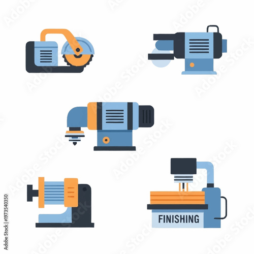 Set of Five Industrial Machines for Woodworking and Metalworking.