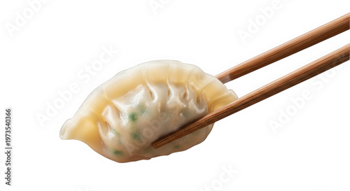 A delicious dumpling held by chopsticks isolated on transparent background