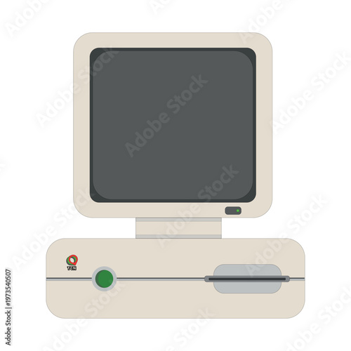 Vintage Computer with Monitor – Retro Desktop PC Vector Illustration.