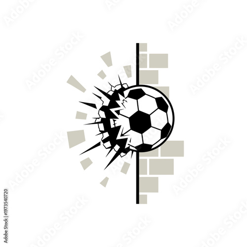 Soccer ball breaking through wall.