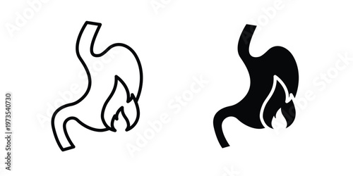 Heartburn icon symbol. Icon in flat style and line. Black and white