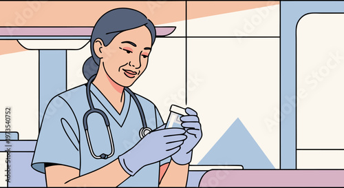 Healthcare professional holding a specimen cup with a smile