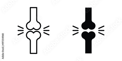 Human knee bone joint icon symbol. Icon in flat style and line. Black and white