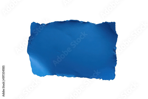 Blue torn paper scrap with rough ripped edges, blank note, sheet or page for text, isolated on transparent background