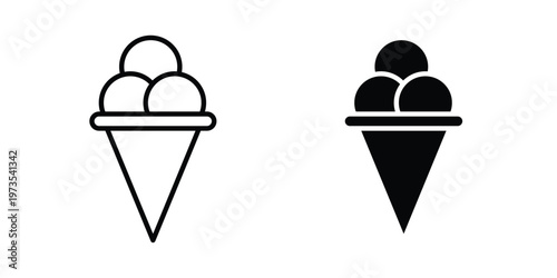 Ice cream icon symbol. Icon in flat style and line. Black and white