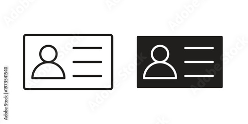 ID card icon symbol. Icon in flat style and line. Black and white